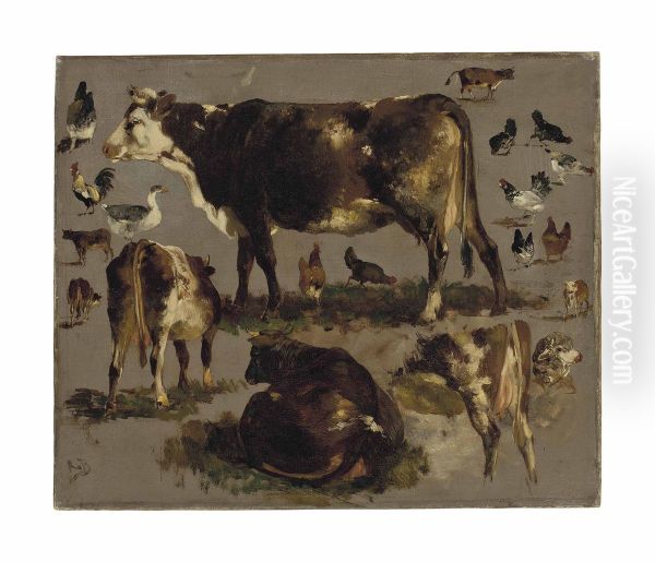 Studies Of Cows, Hens, Roosters, A Goose And A Sheep - view 1