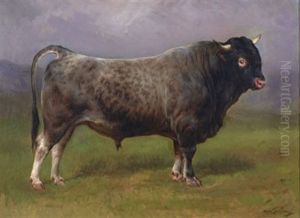 Portrait Of A Bull Standing In A Field by Rosa Bonheur