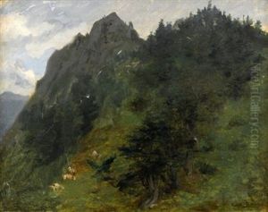 Sheep Grazing On A Hillside by Rosa Bonheur