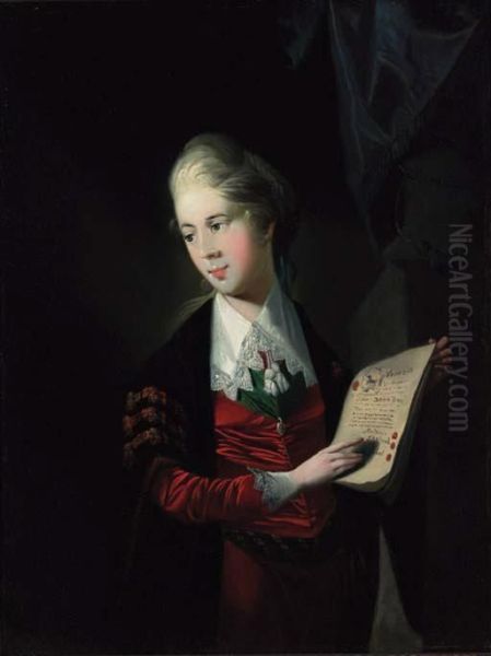 Portrait Of A Gentleman, Small Three-quarter-length, In Academicrobes, Holding A Document, Standing By A Draped Plinth; Andportrait Of A Lady, Small Three-quarter-length, Mourning The Deathof Tancred - view 1