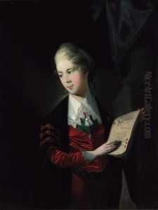 Portrait Of A Gentleman, Small Three-quarter-length, In Academicrobes, Holding A Document, Standing By A Draped Plinth; Andportrait Of A Lady, Small Three-quarter-length, Mourning The Deathof Tancred