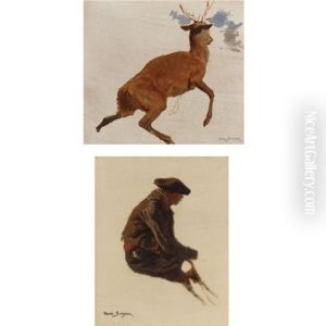 Stag (+ Man; 2 Studies) by Rosa Bonheur