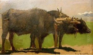 Zwei Ochsen Am Feldesrand (study) by Rosa Bonheur