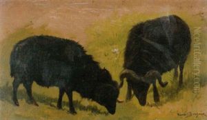 Zwei Weidende Widder by Rosa Bonheur