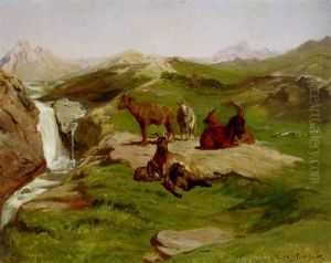 Chamois Goats In A Landscape by Rosa Bonheur