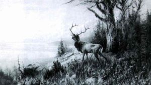 A Stag In Mountain Landscape by Rosa Bonheur