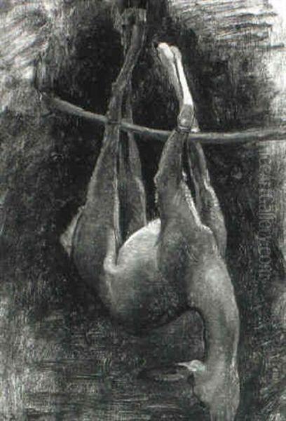A Roe Deer Hanging From A Pole - view 1