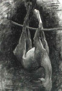 A Roe Deer Hanging From A Pole