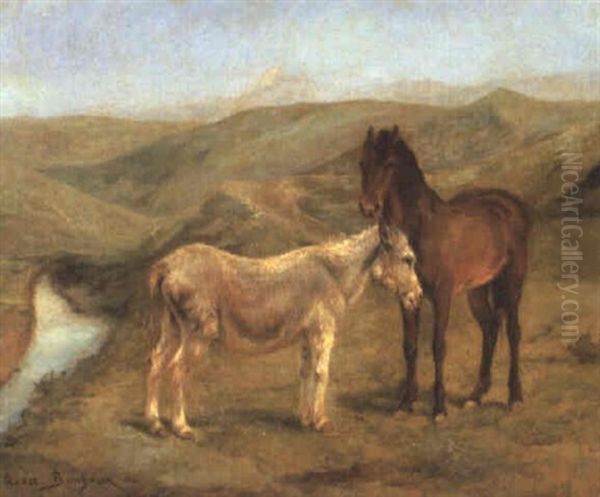 Horse And Donkey In A Hilly Landscape - view 1