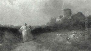 Landscape With Peasant Woman Along A Pathway by Rosa Bonheur
