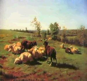 Sheep And Turkeys In A Meadow by Rosa Bonheur