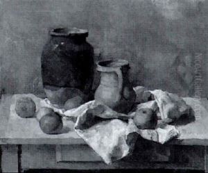 Still Life With Fruit And Jugs On A Table by Leon Bonhomme