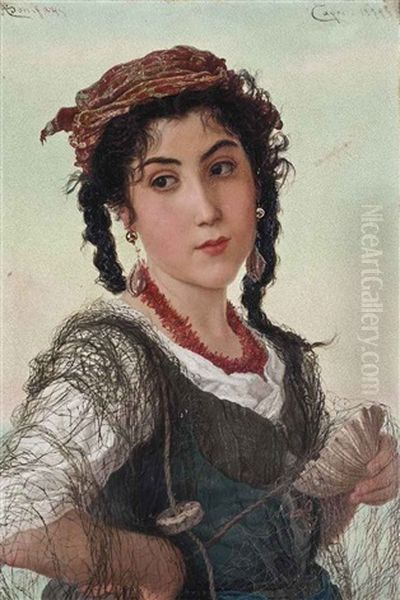 A Girl Mending The Nets - view 1