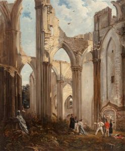 A View Of The Ruins Of Abbey Of St. Bertin, St. Omer, France, With A Duel Taking Place In The Foreground