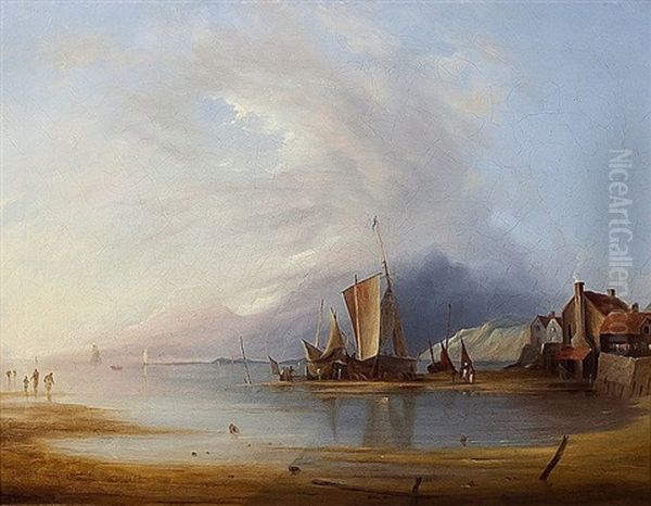 Dutch Fishing Vessel Moored At Low Tide In An Estuary - view 1