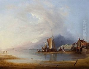 Dutch Fishing Vessel Moored At Low Tide In An Estuary