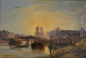 Vue De Paris Depuis La Seine, Notre Dame En Fond by Richard Parkes Bonington