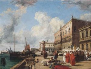 A View Of The Ducal Palace, Venice (from The Riva Degli Schiavoni, With A Religious Procession) by Richard Parkes Bonington