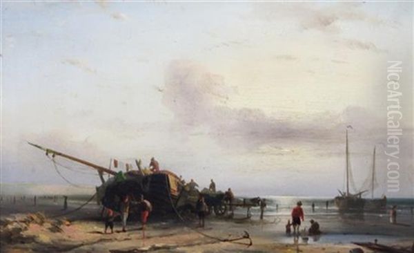 Fisherfolk And Boats At Low Tide - view 1