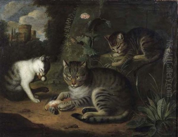 Trois Chats Dans Un Paysage - view 1