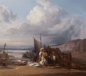 Fischer An Der Bretonischen Kuste Beim Verladen Des Fanges by Richard Parkes Bonington