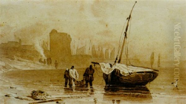 Fishermen With Their Nets On Beach, Le Havre - view 1