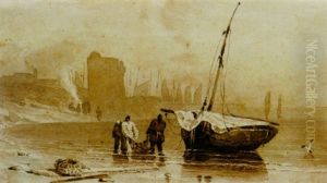 Fishermen With Their Nets On Beach, Le Havre by Richard Parkes Bonington