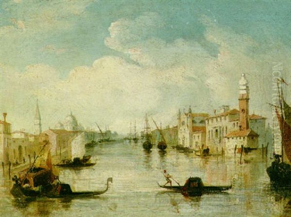 A Venetian Canal Scene With Two Gondolas In The Foreground - view 1