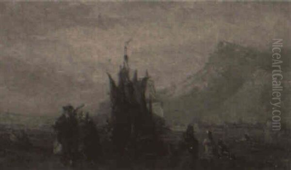 Fisherfolk And Boats At Low Tide - view 1