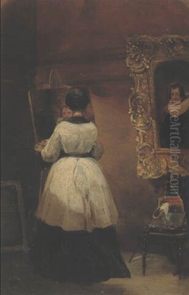 Jeune Femme Peignant Dans Un Interieur - view 1