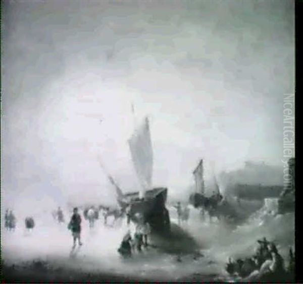 A French Coastal Town With Boats Unloading On The Beach - view 1