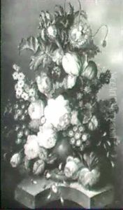 Prunkstilleben Mit Dahlien, Rosen, Zynien U.a.