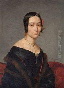 Portrait De Jeune Fille A La Fleur Rouge by Pierre Bonirote