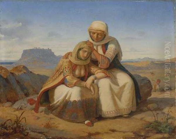 Mutter Und Tochter Vor Griechischer Landschaft - view 1