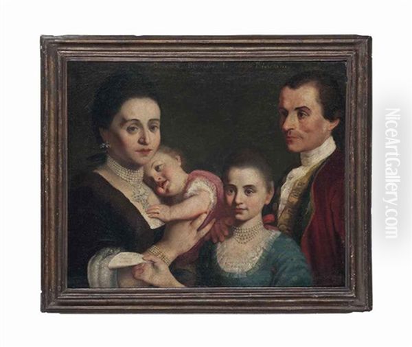 A Group Portrait Of A Gentleman, His Wife And Two Children, Bust Lengths - view 1