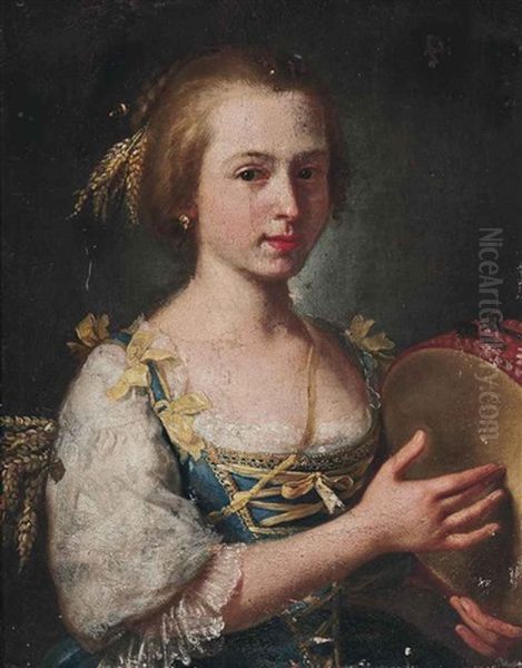 A Girl Playing A Tambourine - view 1