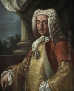 Portrait Of A Gentleman, Said To Be Count Alois Thomas Raimond Von Harrach, In A Gold Brocade Waistcoat And Red Coat, Standing Before A Column