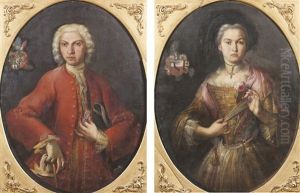 Portrait De Femme A L'eventail (+ Portrait D'homme; Pair)