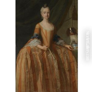 Portrait Of The Infanta Maria Josefa De Borbon, Full Length, With A Cup Of Chocolate And A Dog by Giuseppe Bonito