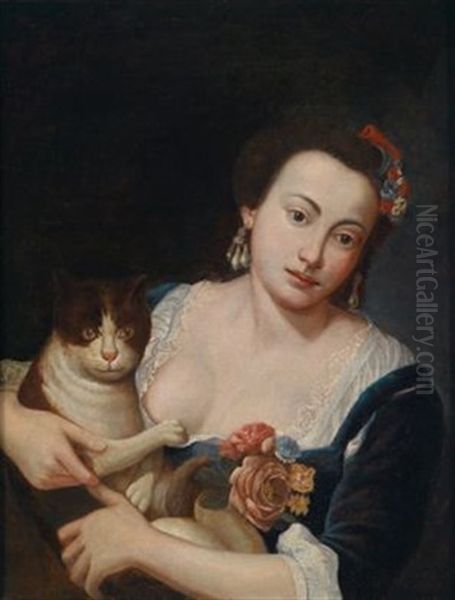 Eine Junge Dame Mit Ihrer Katze Spielend - view 1