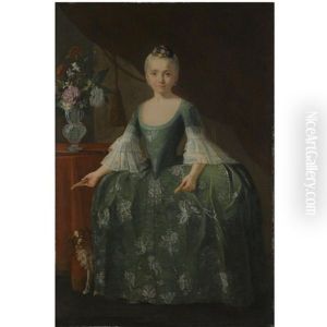Portrait Of The Infanta Maria Luisa De Borbon, Full Length, Standing Beside A Vase Of Flowers by Giuseppe Bonito
