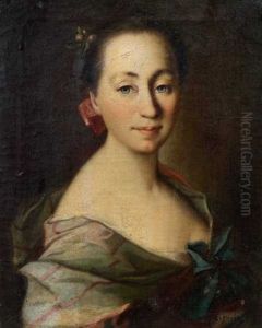 Portrait De Femme Aux Fleurs Et Au Noeud Rose Dans Les Cheveux, Avec Un Ruban Bleu Noue A Son Corsage by Giuseppe Bonito