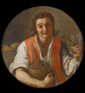 A Peasant Man Holding A Carafe And A Glass Of Wine