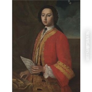 Portrait Of A Gentleman Holding A Sheet Of Music And Standing Before A Spinnet