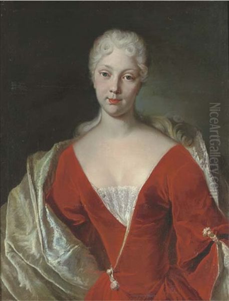 Portrait Of A Lady, Half-length, In A Red Velvet Dress - view 1