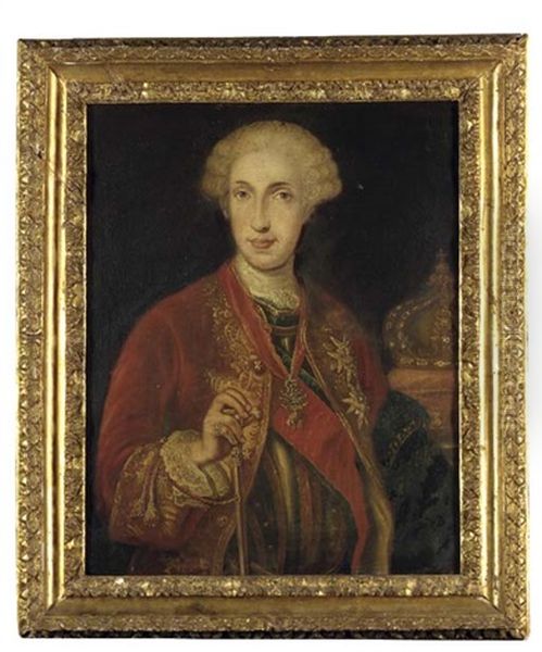 Portrait Of King Carlo Vii Of Naples, Subsequently King Carlos Iii Of Spain, In A Red Coat With Gold Trimmings Over A Breastplate, Wearing The Order Of The Golden Fleece, His Crown Beside Him - view 1