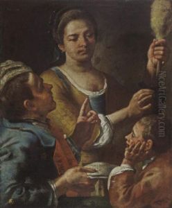 A Woman Holding A Spindle, Together With Two Boys A Woman Holding A Spindle, Together With Two Boys