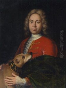 Portrait Of A Gentleman In An Embroidered Red Jacket, Holding A Dog Portrait Of A Gentleman In An Embroidered Red Jacket, Holding A Dog