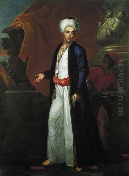 Portrait Of A Gentleman In Ottoman Robes, A Page Behind Him, On A Terrace Before A Solomonic Column - view 1