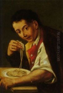 A Young Man Eating Spaghetti by Giuseppe Bonito